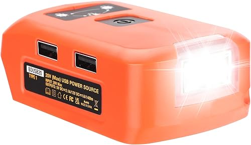 Taingwei Adaptador de batería para batería de litio Black and Decker de 20 V, cargador de teléfono USB, luz de trabajo LED con cargador USB dual y