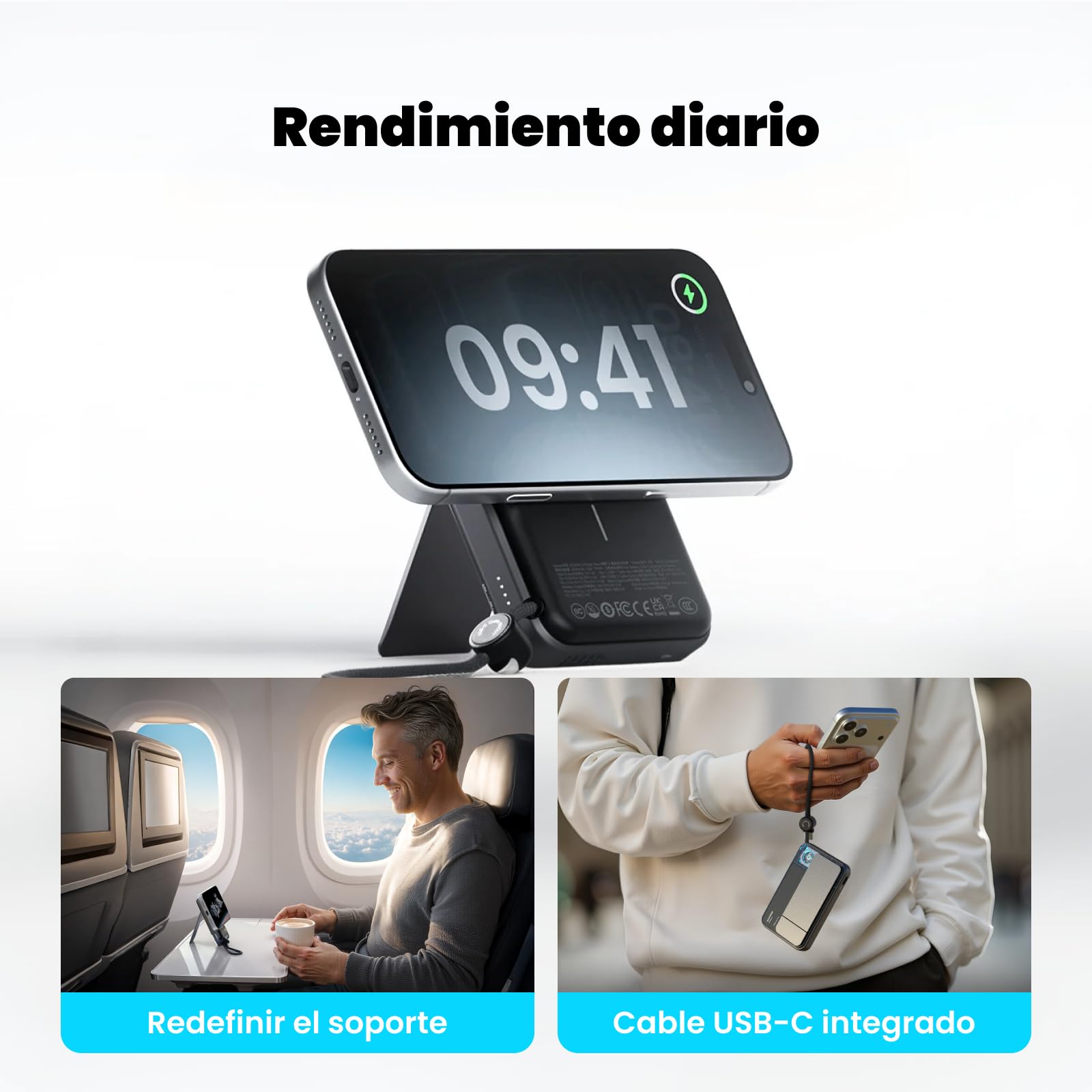 sharge ICEMAG 3 Power Bank Inalámbrico Magnético 10000mAh, Qi2.2 25W Cargador Portátil 10000mAh con Active Cooling 3.0, Carga Rápida USB-C 35W, Transparente RGB (WH-EU)