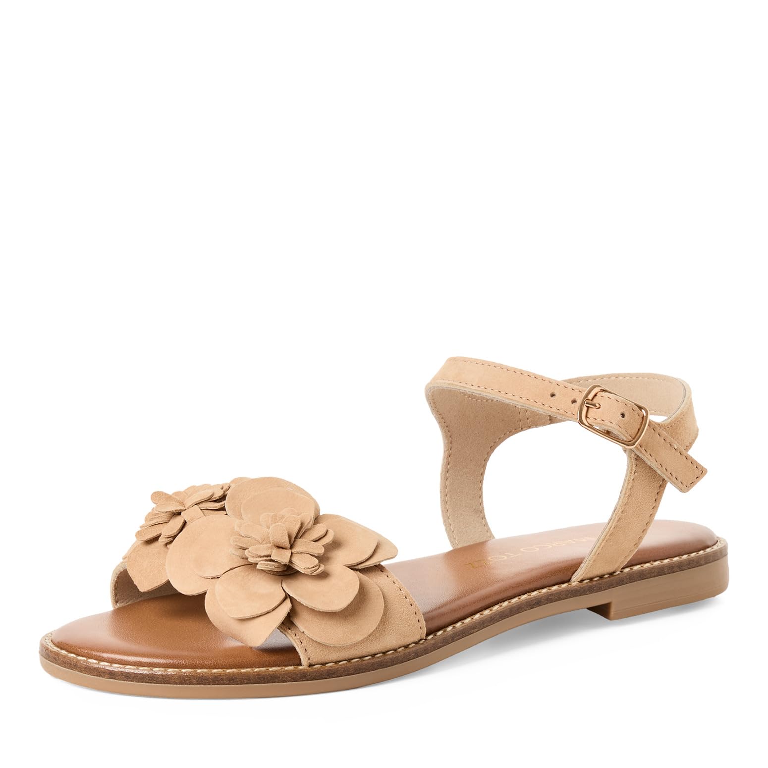 MARCO TOZZI Women Sandal soft Feel Me footbed Leather Modern, beige (DUNE), 7.5 UK