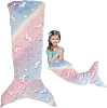 100x50cm Kids Mermaid Tail Blanket Luminous Mermaid Blanket Colorful Ombre Snuggle Blankets Flannel Soft Sofa Blankets Mermaid Sleeping Bag with Double Stitching for Girls 3 to 6 Years pink purple