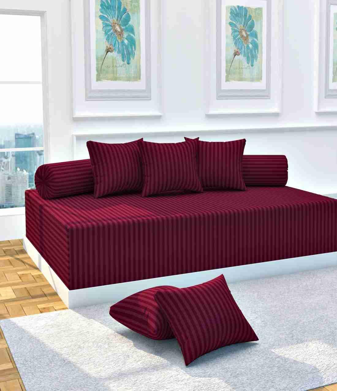 Stripes Diwan Set 8 Pcs – Premium Diwan Bedsheet with 2 Bolster Covers & 5 Cushion Covers | Soft, Elegant & Durable Cotton Fabric for Living Room & Home Décor (Maroon)-image-30