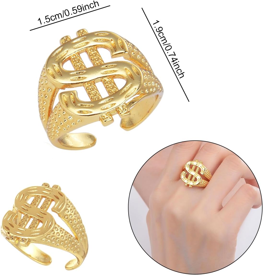 80s / 90s Hip Hop Outfits for Women, 90's Theme Costume Kit Rapper DJ Outfits Punk Gold Chain Bucket Hat Vintage Glasses Bamboo Hoop Earrings Money Ring Hip Hop Jewelry Set for Women/Men - Image 6