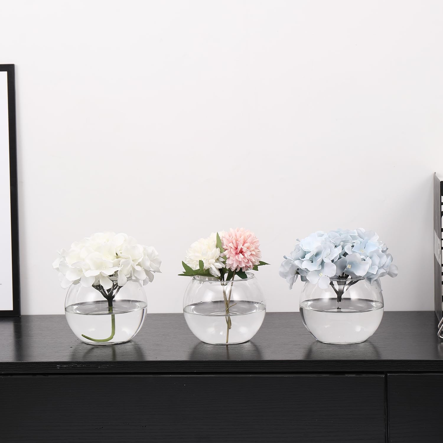 Clear Round Vases Set of 6, Glass Vase for Flowers, Flower Vases for Centerpieces, Glass Bowl Vase for Living Room, Bedroom, Kitchen, Office, Wedding