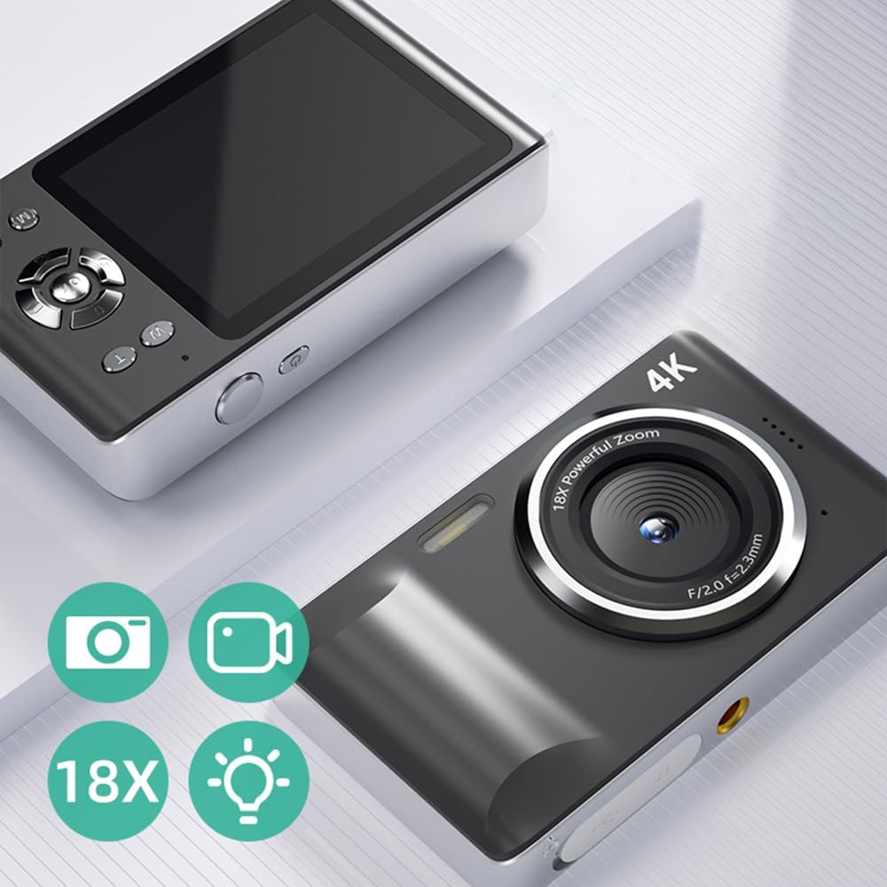 الأفضل - كاميرا رقمية 4K HD، تكبير رقمي 18x مع خاصية مضادة للاهتزاز، بطاقة ذاكرة 64GB، شاشة LCD مقاس 2.8 انش، تصميم ريترو صغير ورفيع للغاية - 64GB - 4K 2026 - view 2