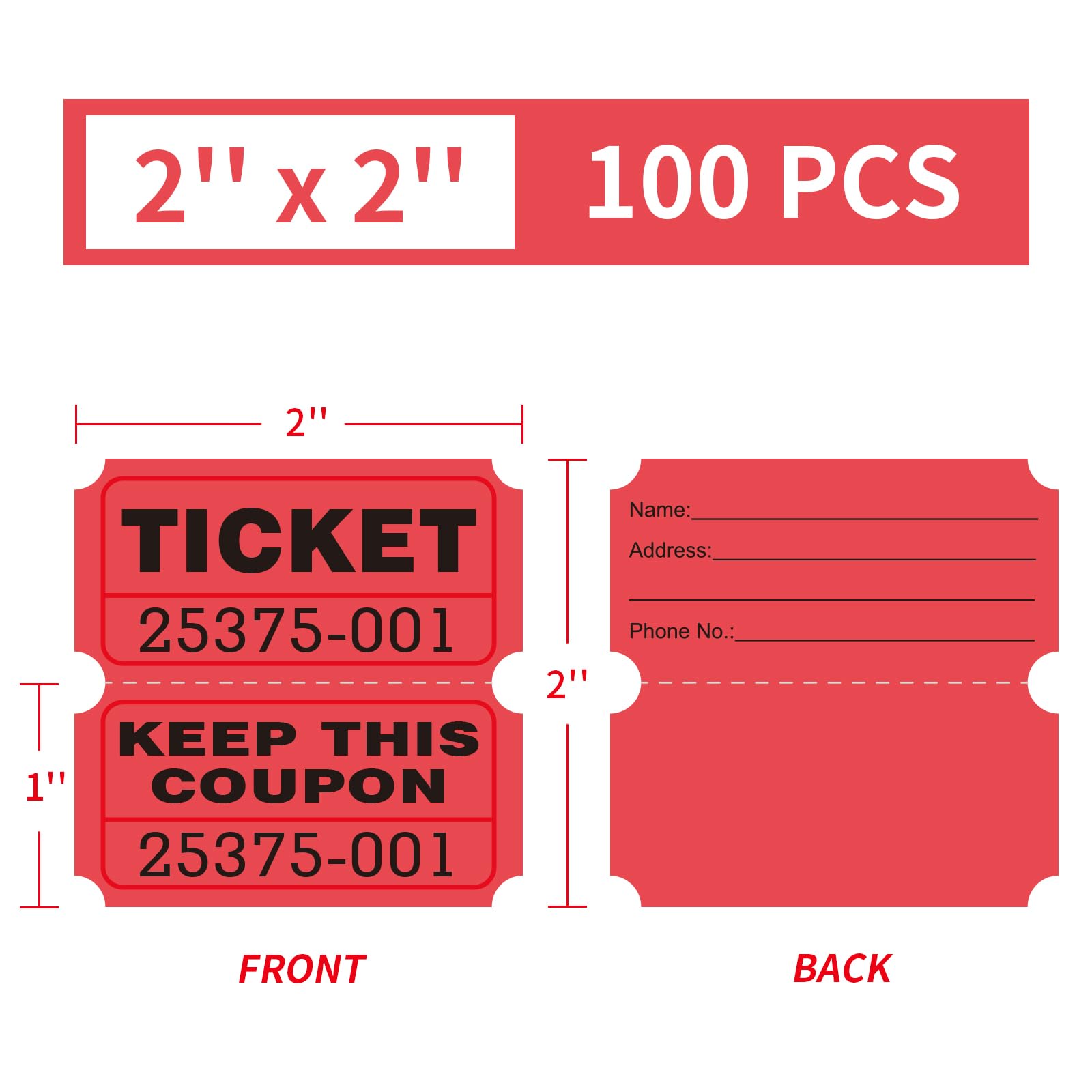 Snapklik.com : 100 Raffle Tickets, 50/50 Double Ticket, Bold Numbers ...