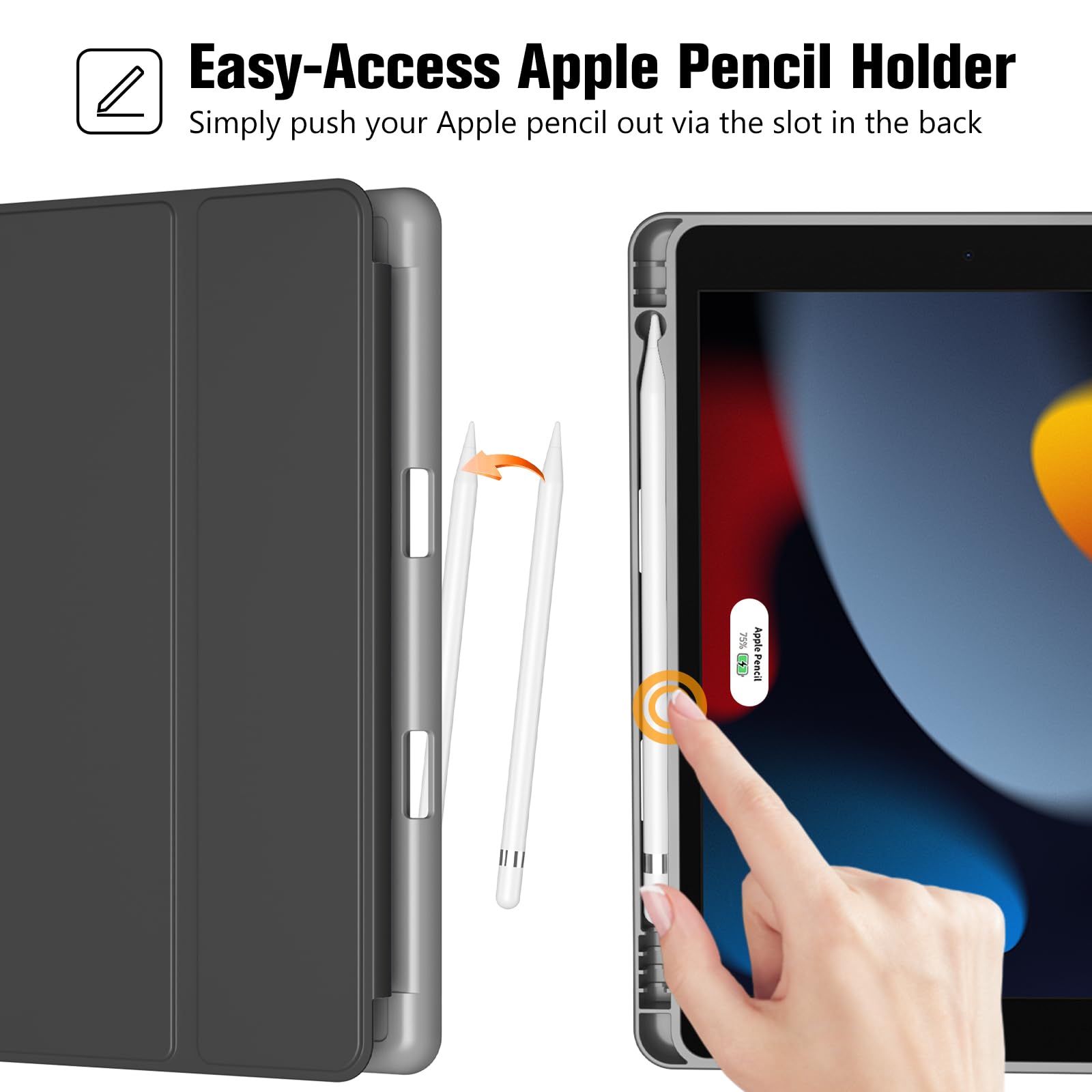 ProCase スマートケース iPad 9/8/7世代対応(2021 2020 2019) 10.2インチ ソフトカバー 軽量 オートスリープ/ウェイクに対応 アップルペンシル収納 耐衝撃 - グレー