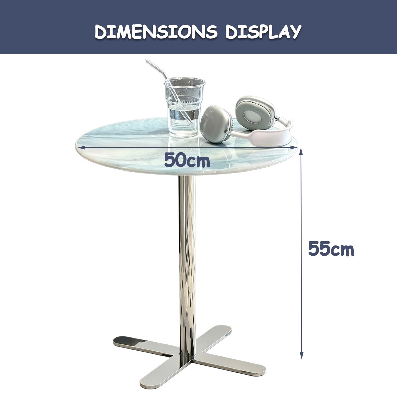 Mesa de cóctel de Bar Mesa de Bebidas de café Mesas auxiliares con Base de Acero Inoxidable, Mesa de Comedor Mesa de bistró de fácil Montaje para Espacios pequeños(Azul)