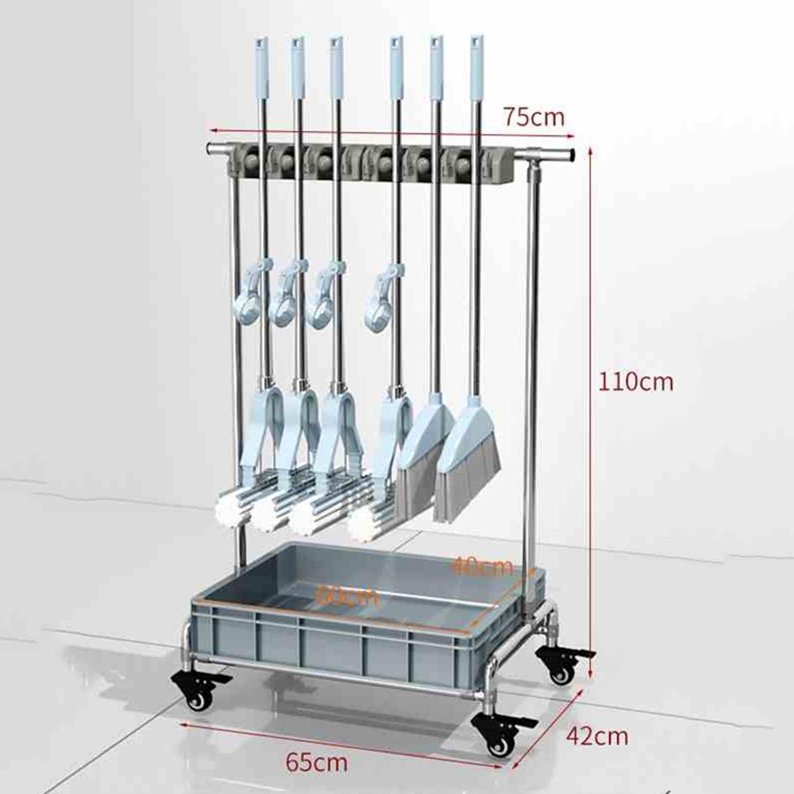 Besen- und Mopphalter, Mopp- und Besenständer, Abnehmbarer Schrank-Aufbewahrungsschrank, Moppständer mit Moppbecken für Garage, Garten, Schrank (eine Farbe, 8 Haken)