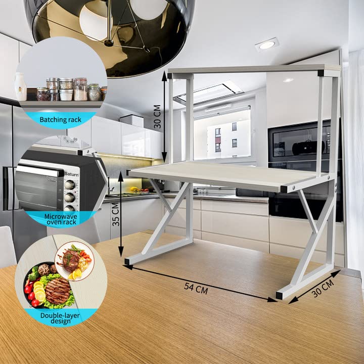 XJING Support pour four à micro-ondes, 54*35*34.5cm, tube galvanisé + panneau de densité, double
