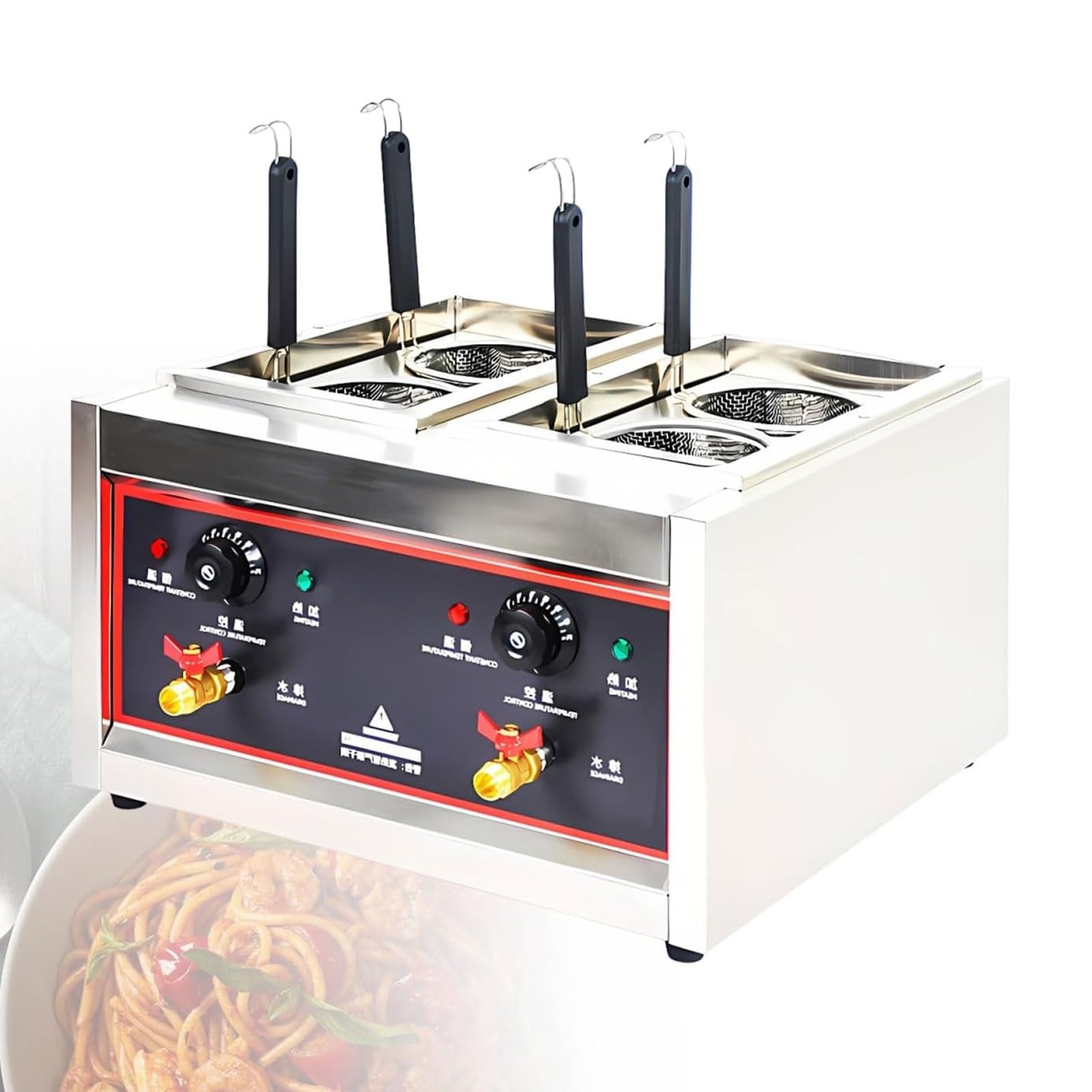 Eiwitany 4-Basket Stainless Steel Commercial Electric Pasta Cooker, 30℃-110℃ Adjustable Temp Noodle Boiler for Restaurant, Cafe & Canteen