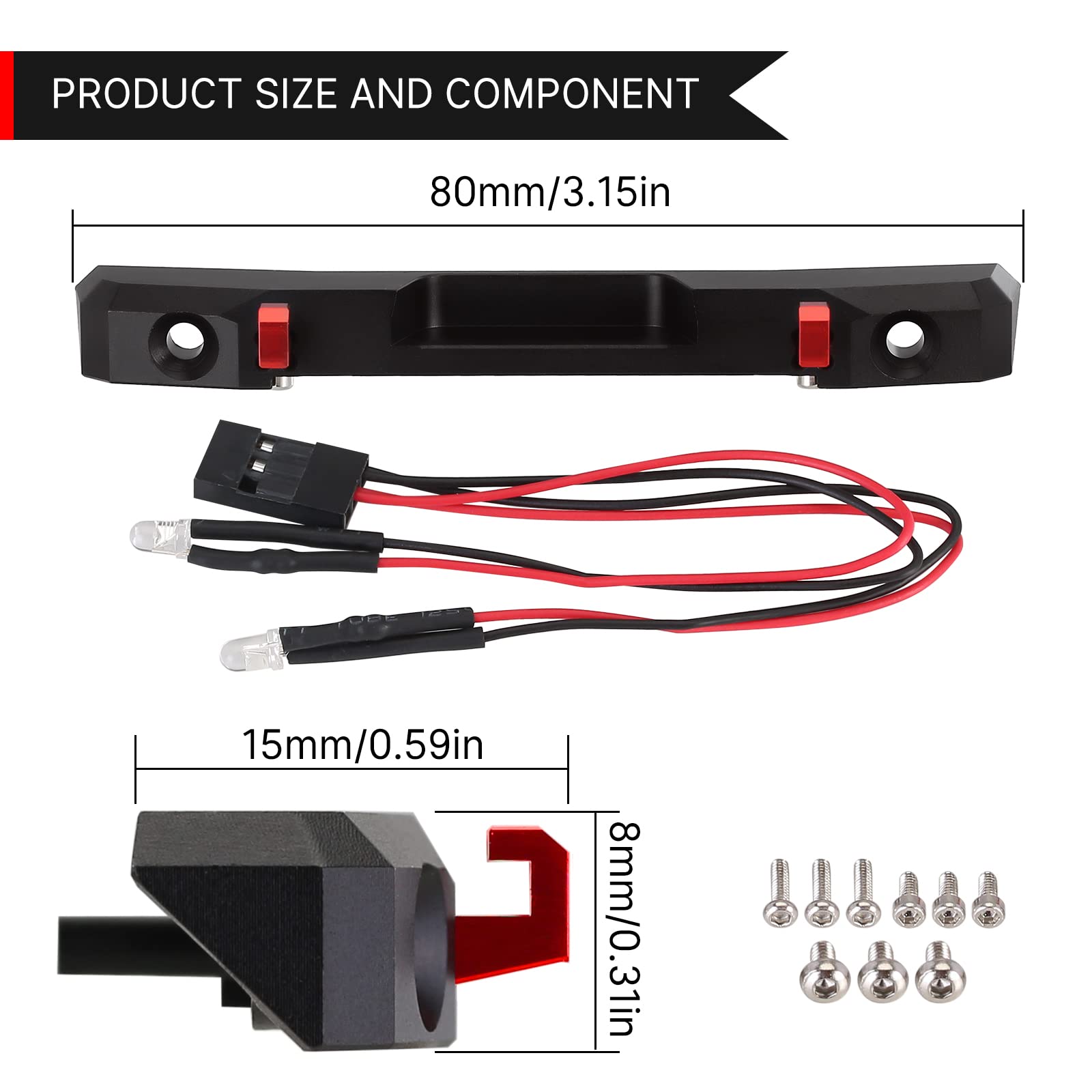 INJORA Para-choque dianteiro RC 1/24 de metal com luzes para RC Crawler Carro Axial SCX24 Parte AXI0002T2 Wrangler JLU CRC Peças de atualização (B