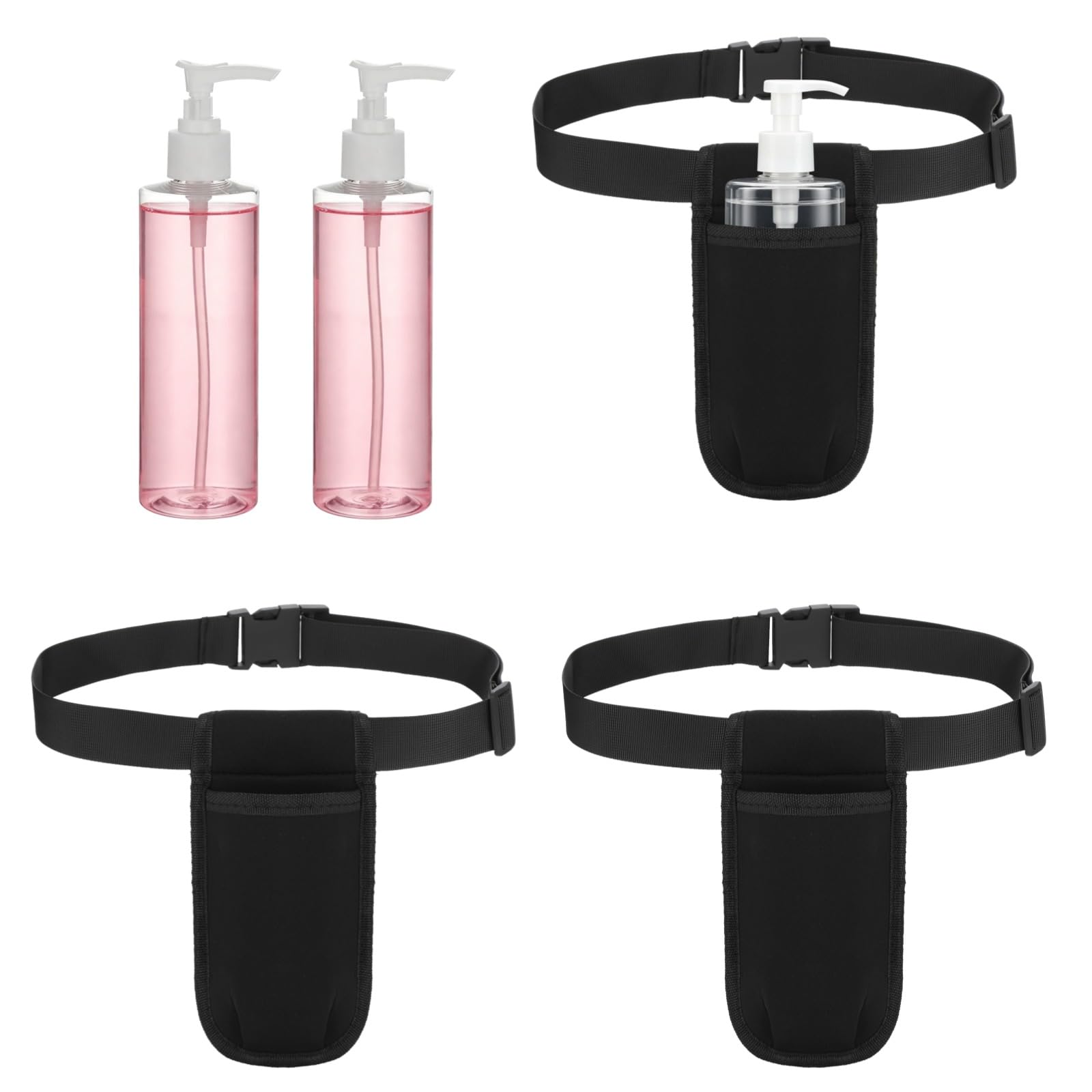Confezione da 3 flaconi dispenser a pompa, in plastica trasparente, da 250 ml, organizer per cosmetici con spallacci regolabili e coperchi staccabili, contenitori portatili per saloni, spa, viaggi