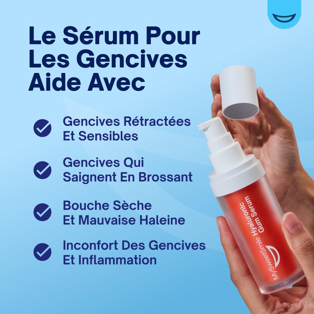 MySweetSmile Sérum Gencives HA+ À l'Acide Hyaluronique - Apaise Et Hydrate les Gencives - Réduit l'Inflammation Gingivale - Saveur Menthe - Réparation Des Gencives - Lauréat IndyBest - 30ml