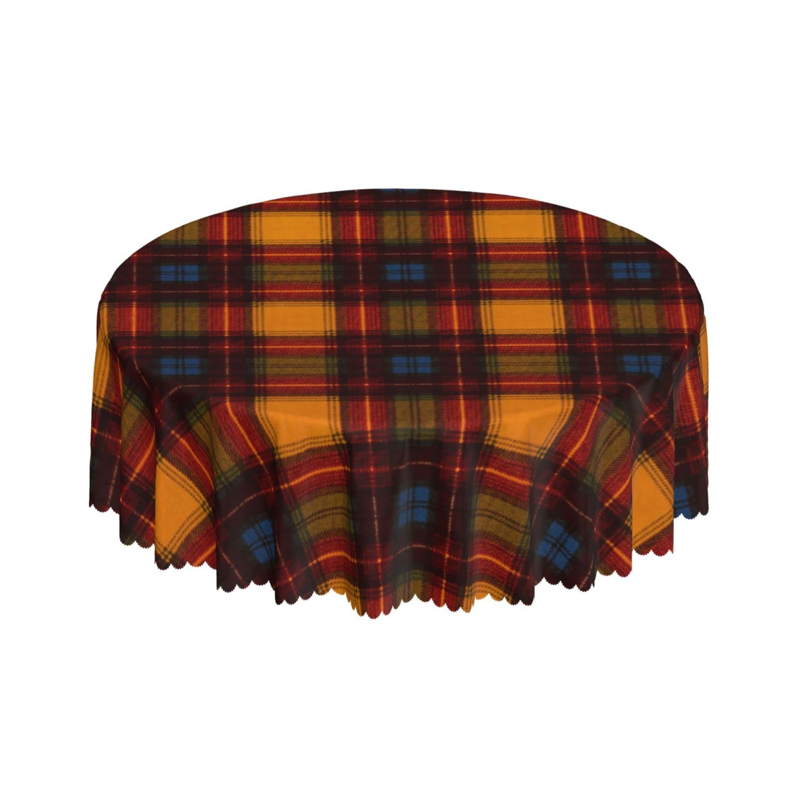 Lsjuee Plaid Red Orange Round Tablecloth 60 Inch Printed Washable Tablecloth for Dining Party Holiday Fall Home Decorative