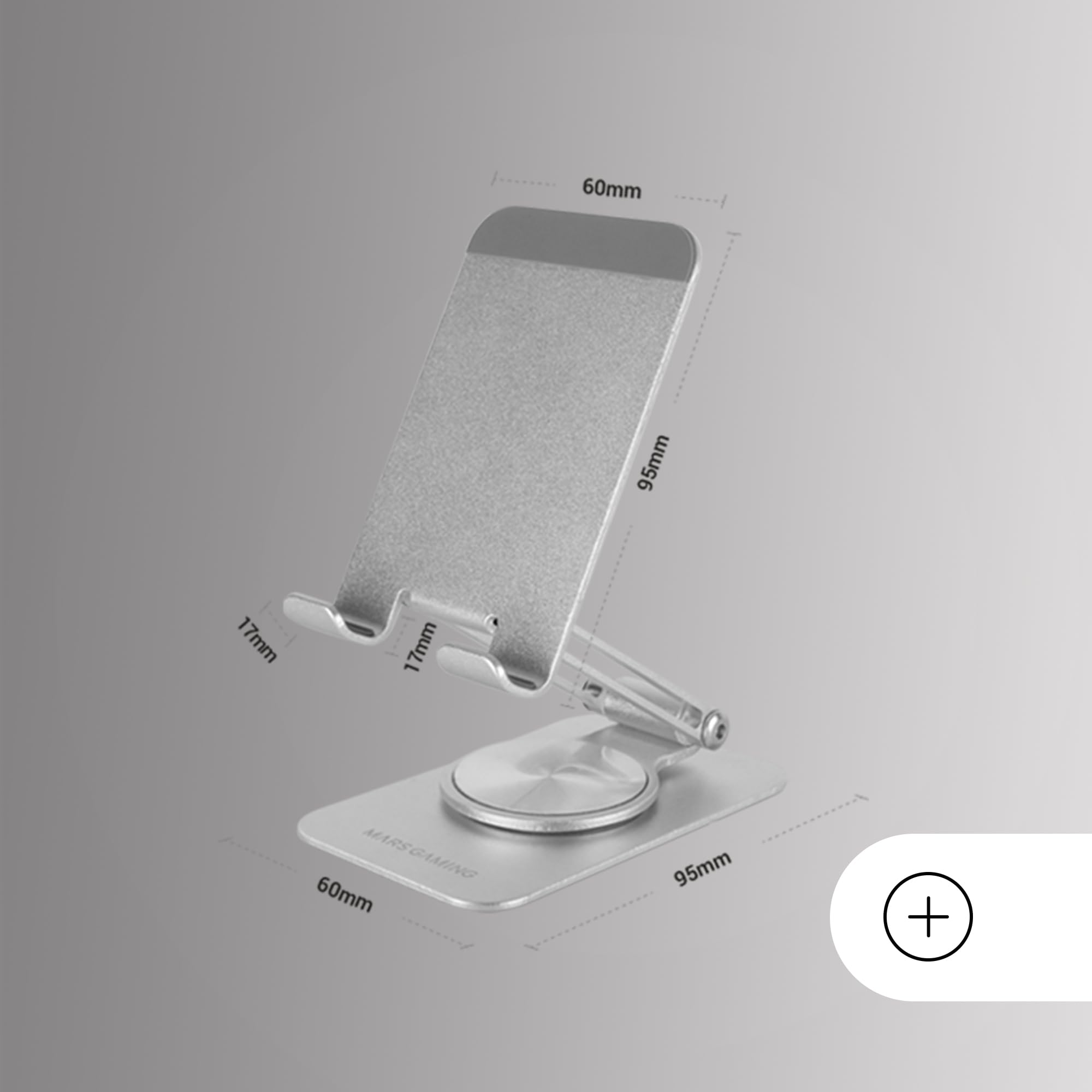 Mars Gaming MA-RSS, Składany Stojak na Smartfona, Dynamiczny Obrót 360° + Regulacja wysokości i kąta 180°, Aluminiowy Stojak na Telefon, Antypoślizgowy, Ciemnoszary