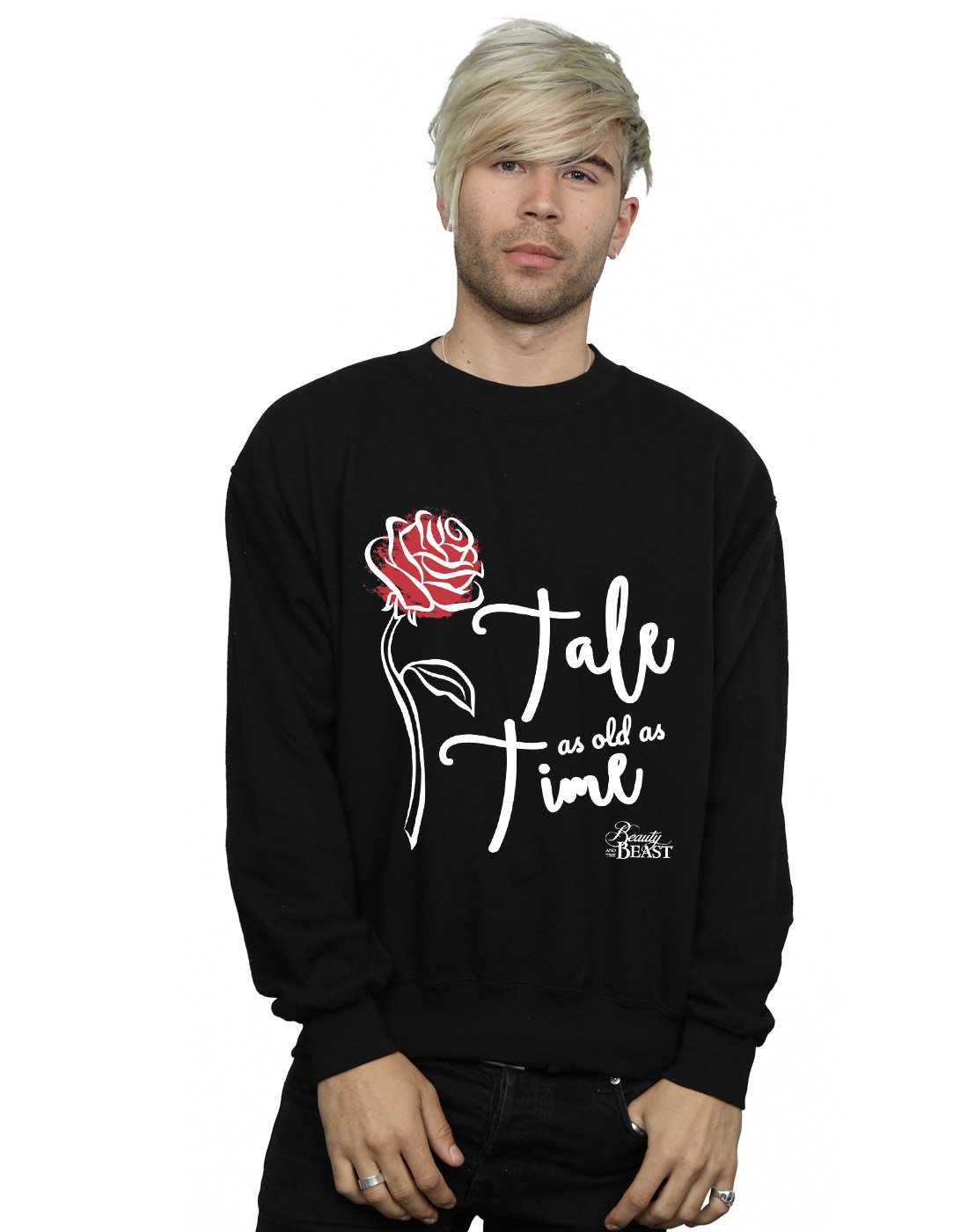 Disney Men's Tale As Old As Time Rose Sweatshirt Black Medium