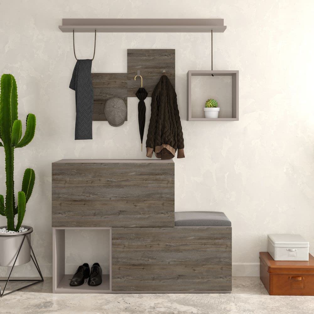 Mobile Ingresso Appendiabiti Moderno con Scarpiera Ribalta 12 Paia Dimensioni 120x36x87 cm Colore Tort/Dk Holdon