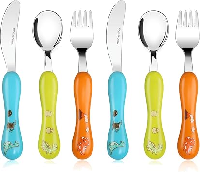Lehoo Castle Nursing & Feeding,Tableware,Cutlery,Cutlery Sets Lehoo Castle Toddler Cutlery, 6 PCS Childrens Cutlery Set, Kids Cutlery Set Includes 2 x Childrens Forks/Knives/Spoons, Toddler Knife and Fork Set (Dinosaur)