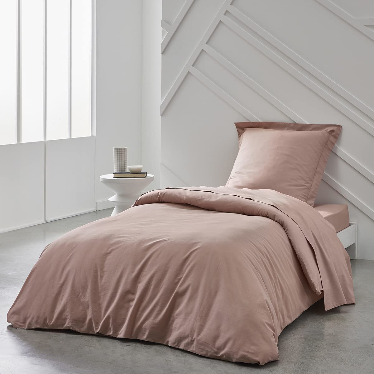 Single Flat Sheet 180 x 290 cm Cotton Sand Pink, Rose Des Sables, Petit Single - Image 2