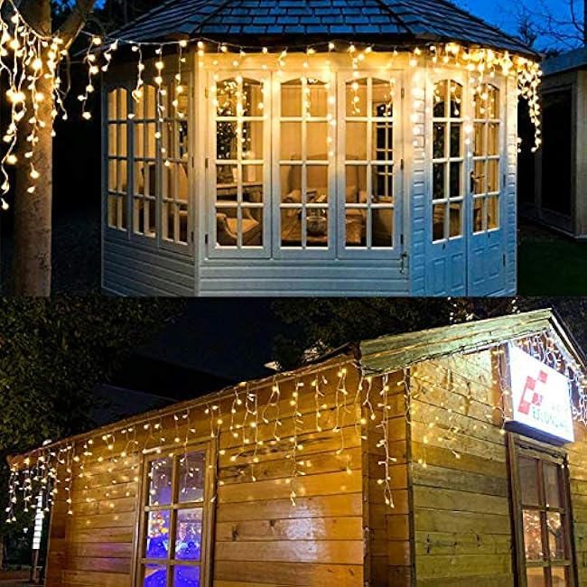 LED Icicle Lights, 8 Modes, 13FT 96 LEDs Christmas Short Curtain Fairy Hanging Ceiling Extendable Lights for Wedding Balcony Doorway Outdoor Indoor Decoration Warm White, 4M
