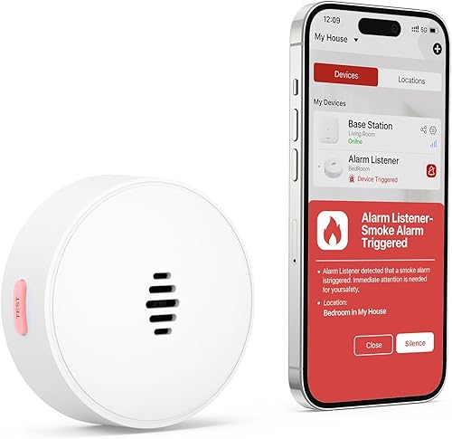X-Sense Alarma escucha SAL100 con ubicación de voz, notificaciones en tiempo real, detector de humo y CO de alarma, funciona con todos los