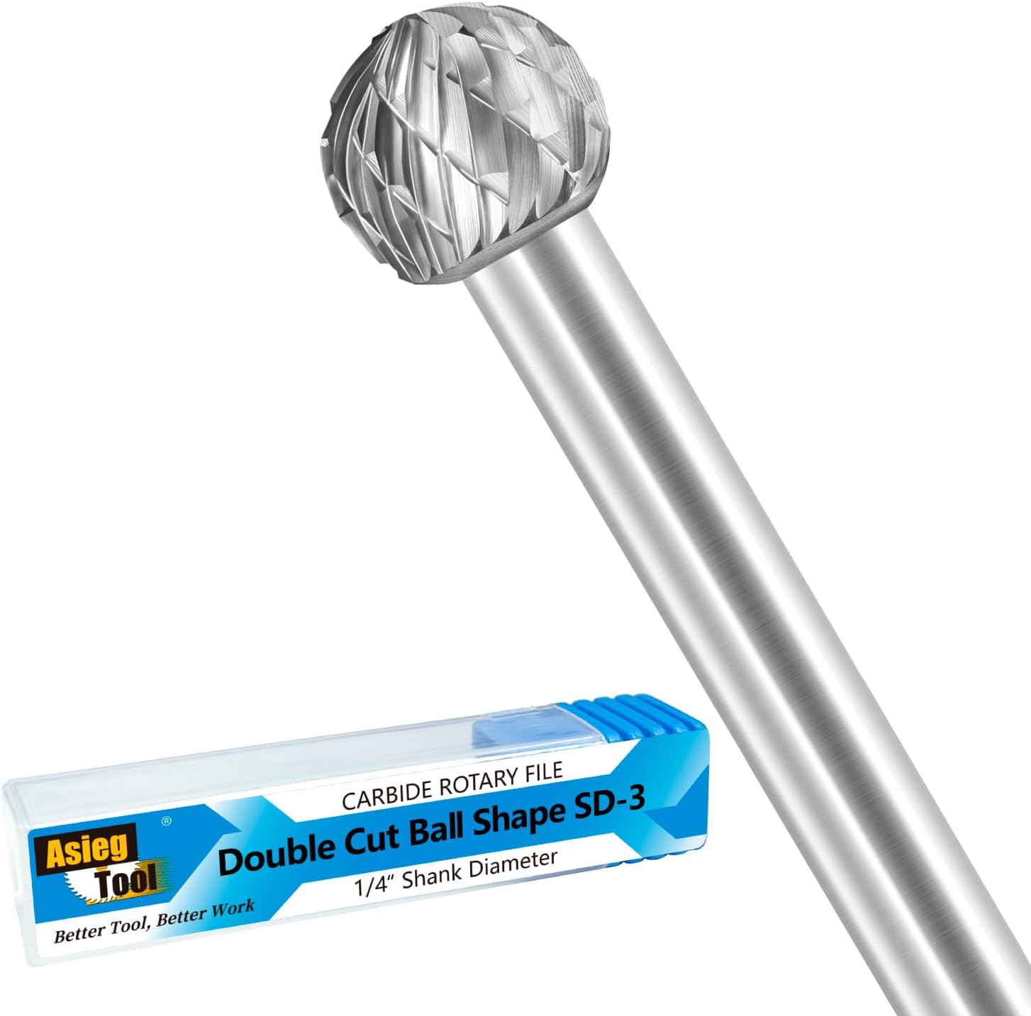 SD-3 Tungsten Carbide Burr Rotary File Ball Shape Double Cut for Die Grinder Drill Bits 1/4'' Inch Diameter of Shank and 3/8'' Inch Diameter of Cutter 15/47'' Inch Cutter Length