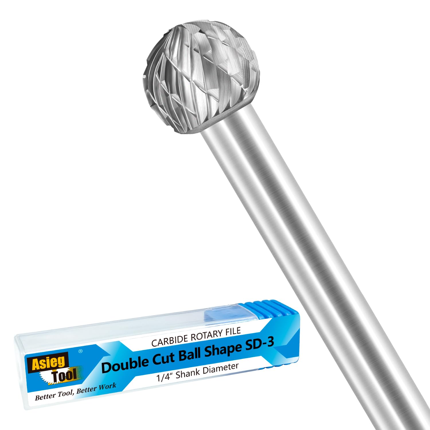 SD-3 Tungsten Carbide Burr Rotary File Ball Shape Double Cut for Die Grinder Drill Bits 1/4'' Inch Diameter of Shank and 3/8'' Inch Diameter of Cutter