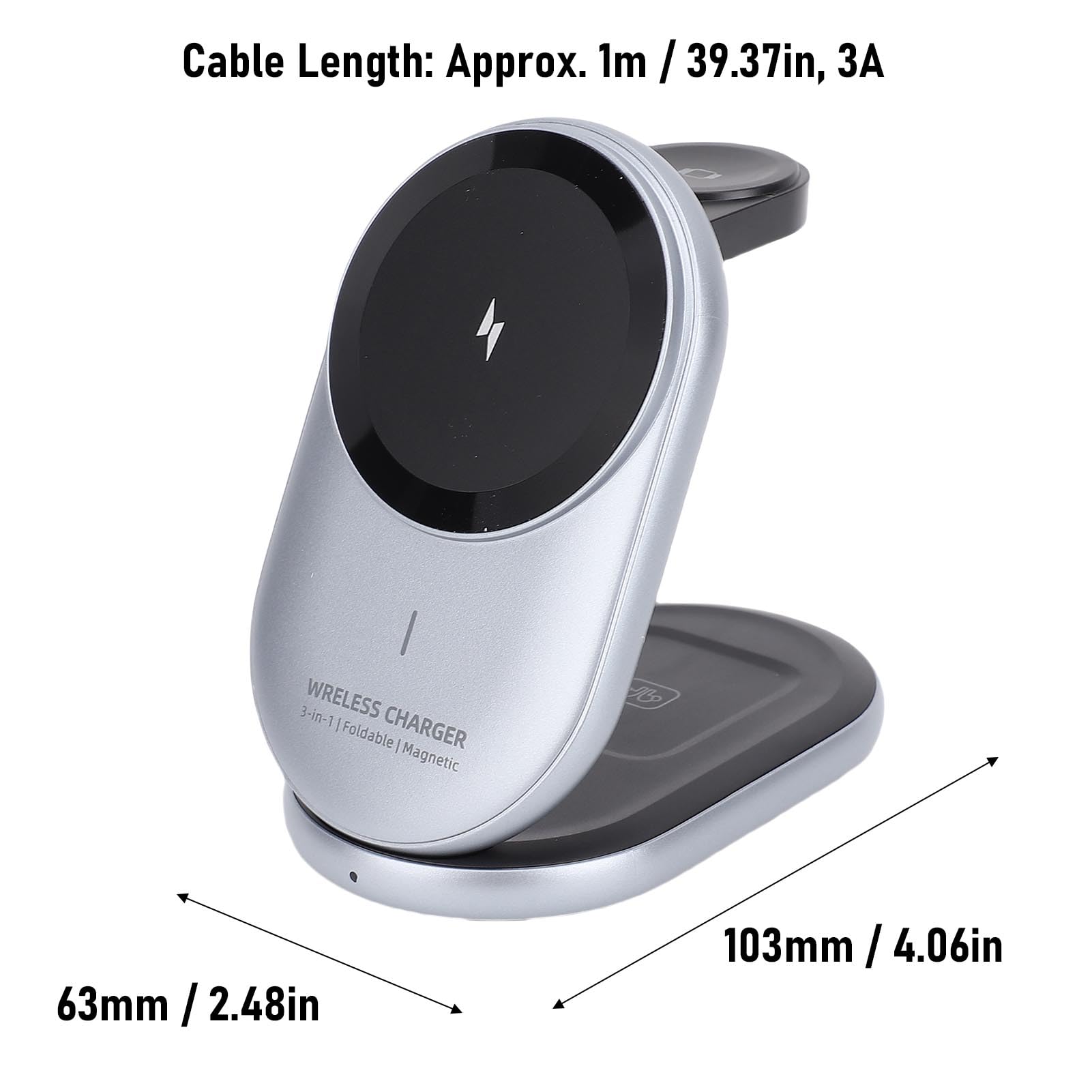 Generic Station de Charge sans Fil Rapide 15 W pour Téléphone Montre écouteur compatibilité Universelle Magnétique pour Bureau à Domicile Noir, Conception Pliable en Composite ABS