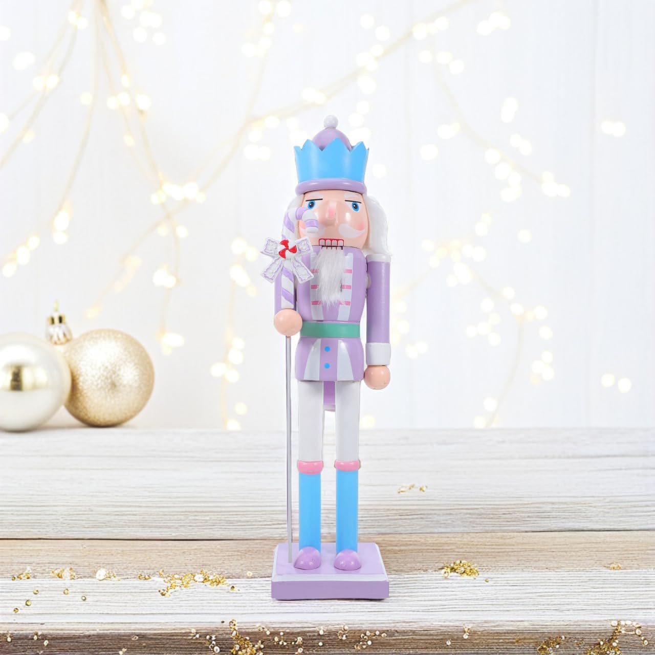Pastel Nutcracker Christmas Decor, 15Inches Traditional Wooden Candy Nutcrackers Figures Christmas Tree Ornaments for Xmas Indoor Tabletop Desktop Holiday Decorate(Purple)