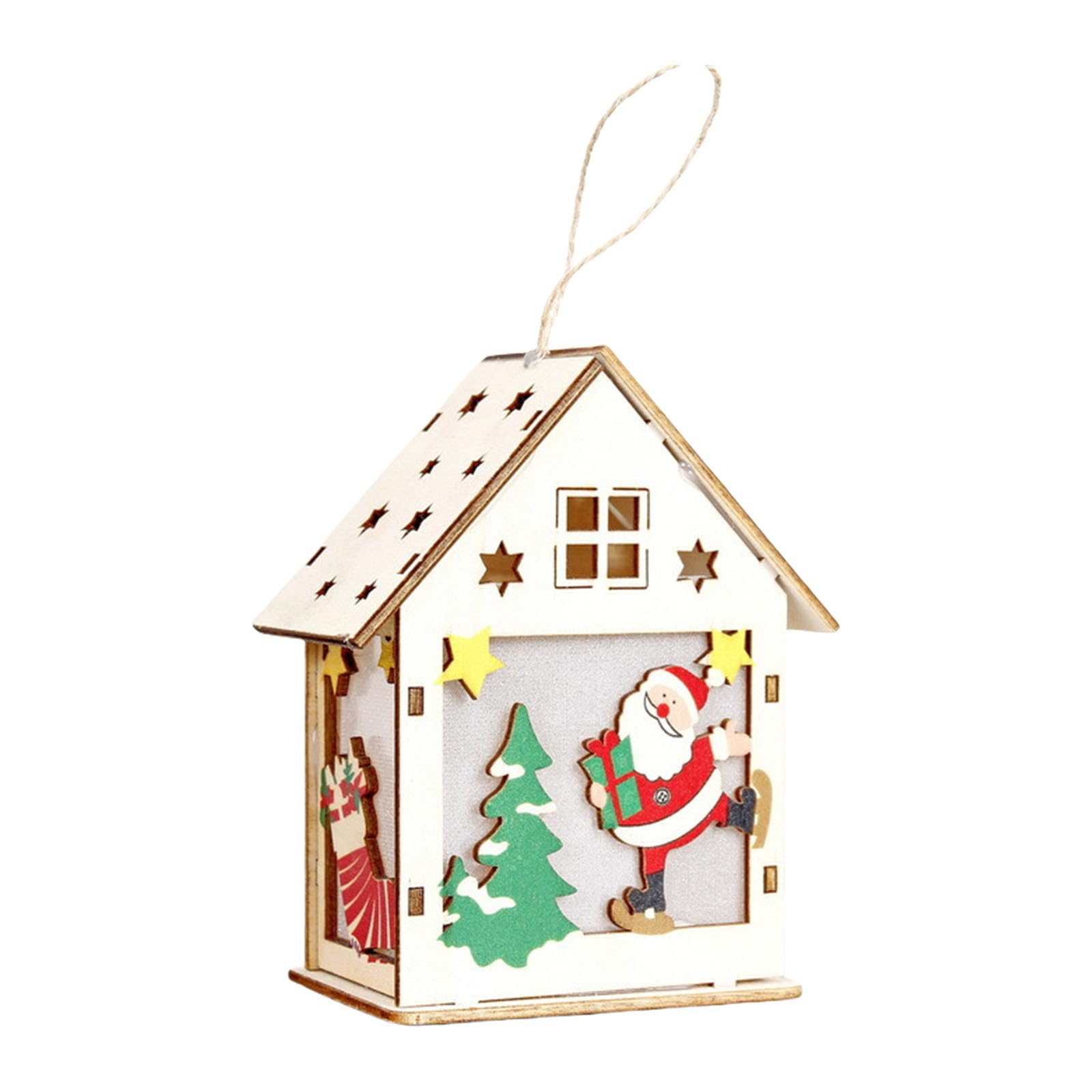 KAQNTUD Luminous Wooden Hut Decoration Christmas Tree Hanging Decoration for Mantles Indoor and Outdoor Christmas Decoration