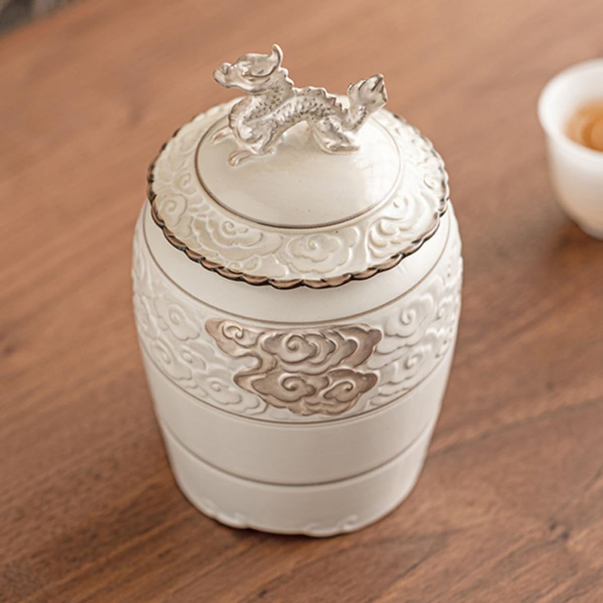 Contenedor de Terrones de Azúcar y Botes de Té para Té Suelto de Cerámica Beige Capacidad de 500ml Sello Hermético y Estilo Tradicional Chino para Almacenar