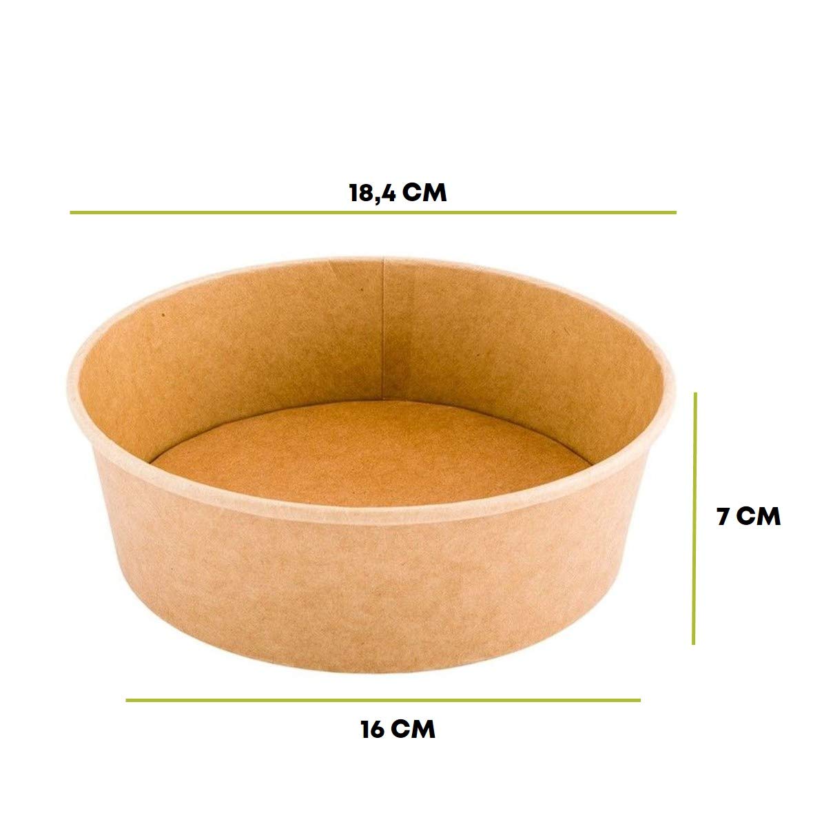 Coppa Insalata Monouso Ecologica Ciotola Rotonda 1300 ml Vaschetta Compostabile Cartone Kraft PLA 50 Pezzi