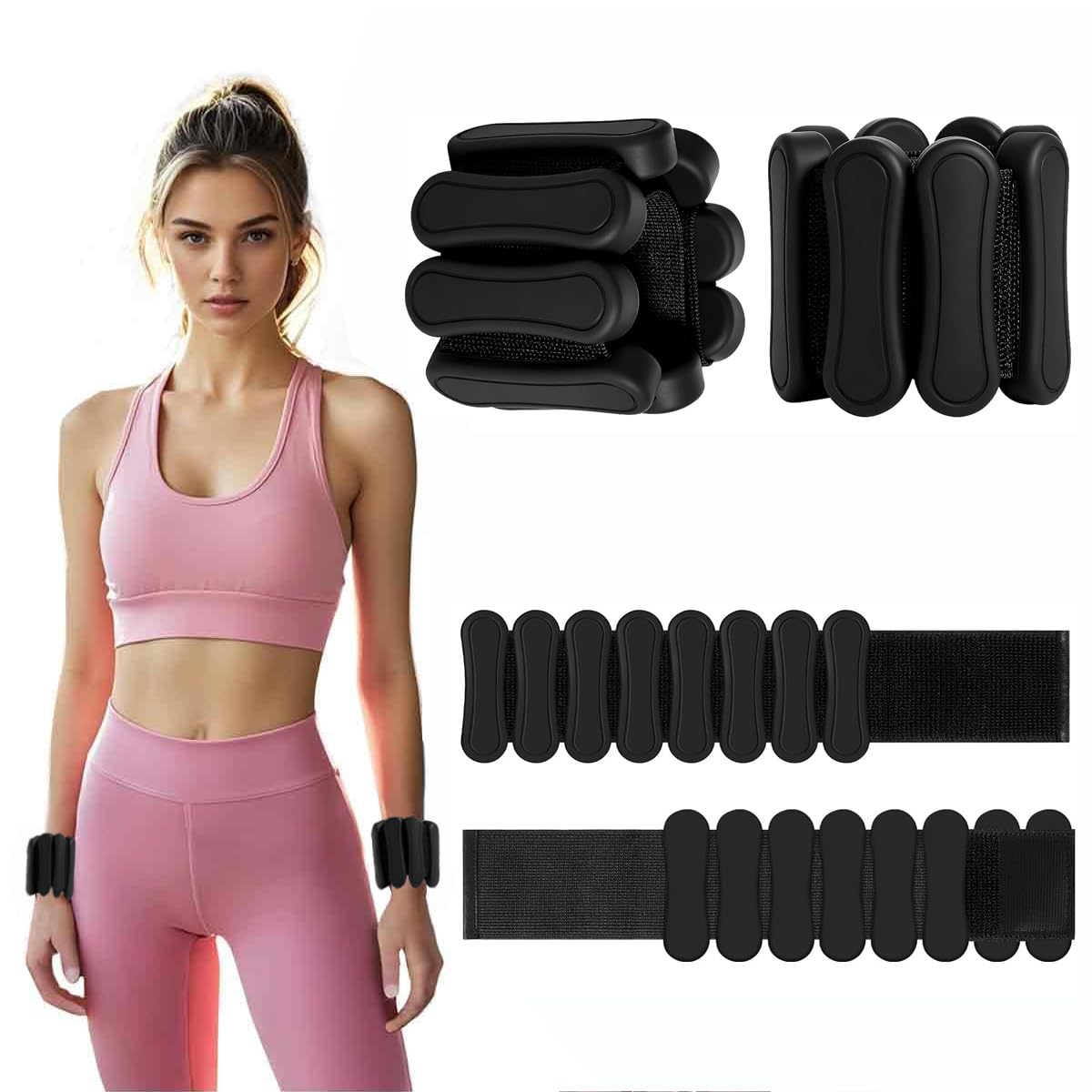 Ankle and Wrist Weights for Women & Men, Set of 2 (1Lbs Each) Adjustable Ankle Weights Strength Training for Yoga, Pilates, Home Gym, Strength Training