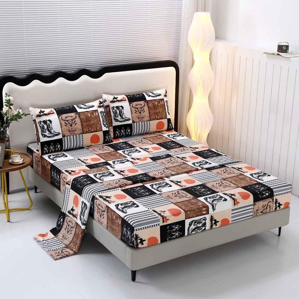 SDY 4PCS Cowboy Western Sheets Full Size Soft Microfiber Plaid Bed Sheets Breathable and All Season Comfort Cowboy