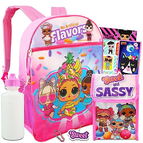 LOL Dolls Mochila com conjunto de lancheira – Pacote com mochila de 41 cm, lancheira, garrafa de água, adesivos, mais | LOL School Supplies