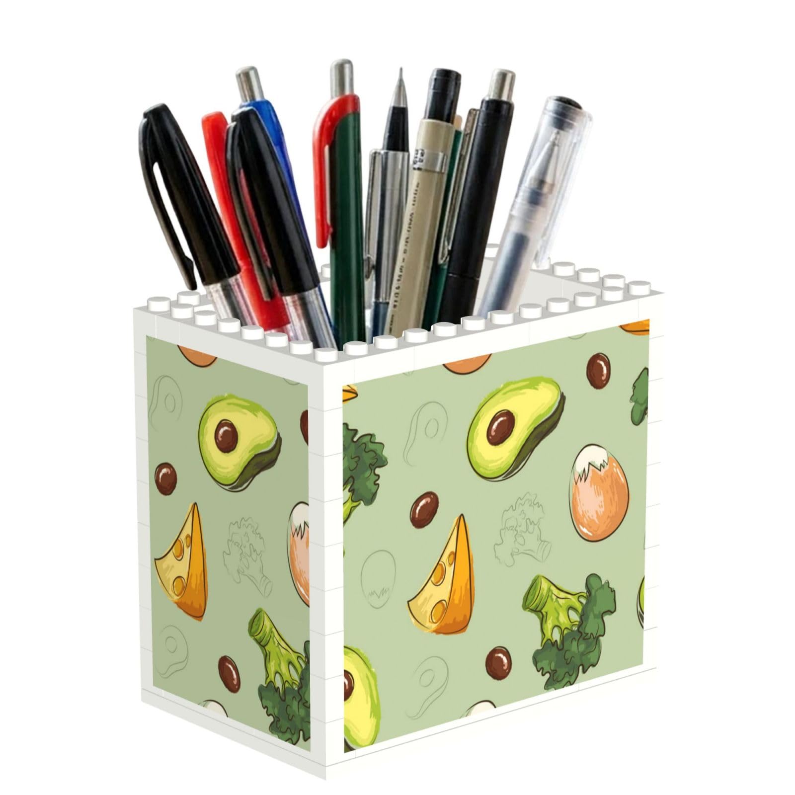 Poadnly Doodle Broccoli Cheese Avocado, Pen Pot Pencil Holder for Office Home School, Compact Desk Organiser for Office Stationery