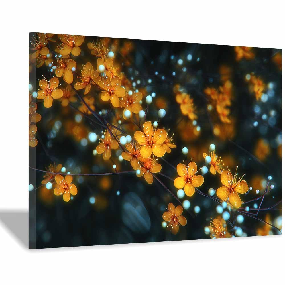 ZAMAEIU Natural Scenery Painting Star-dotted blossoms Pictures Artwork, Contemporary Wall Art Large Size, Room Aesthetic Home Decor,Living Room,Bedroom(yellow)-60x90cm Framed
