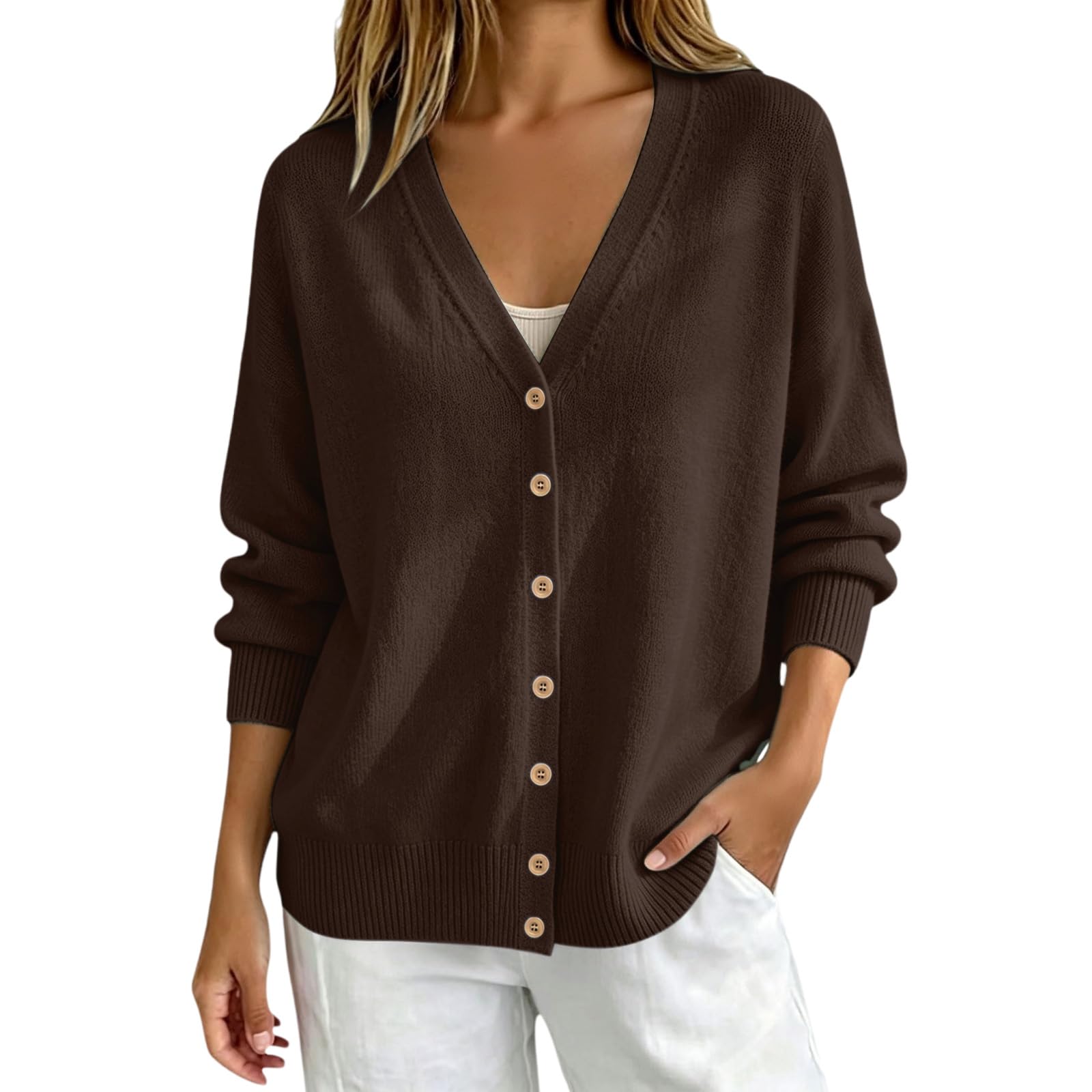 Cashmere Cardigan for Women Warm Lightweight Button Down V Neck Sweaters