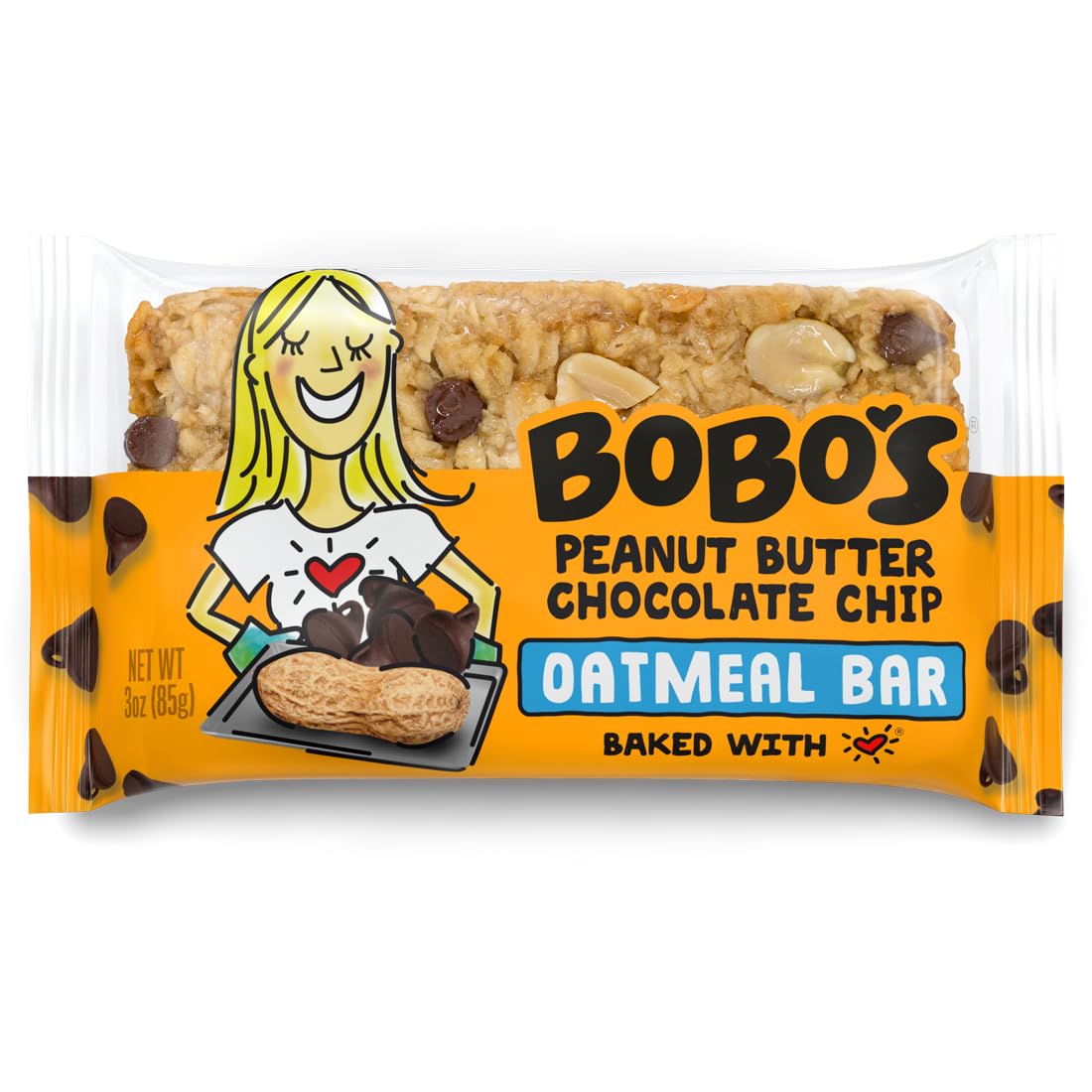 Oatmeal Bars, Peanut Butter Chocolate Chip, Gluten Free Vegan Whole Grain Oat Bars, Pack of 12