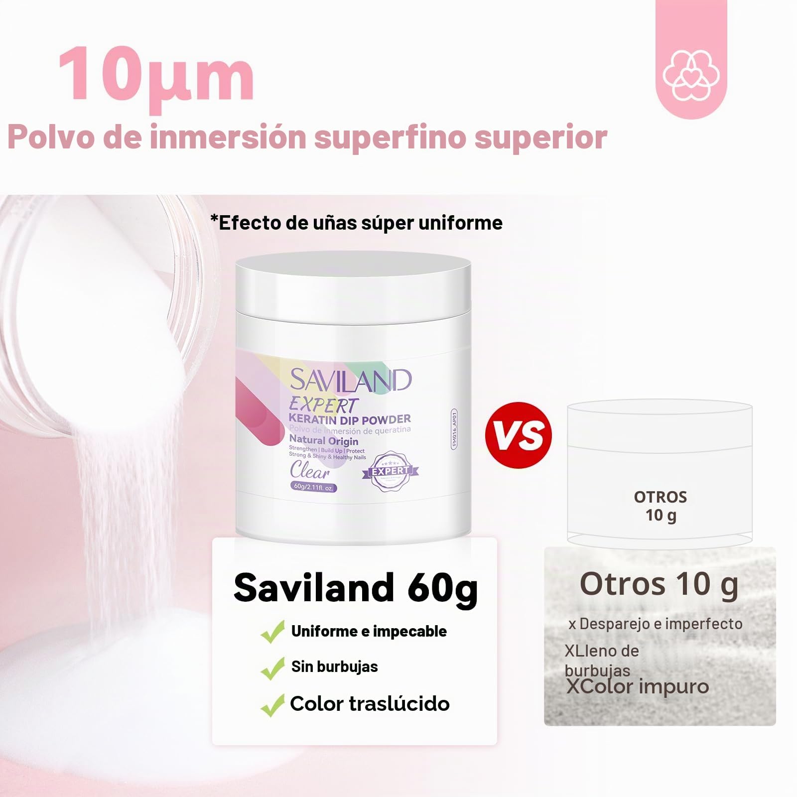Saviland Kit de iniciación de polvo de inmersión para uñas: 60 g/2.1 oz de mayor capacidad, polvo de inmersión transparente con polvo de inmersión, activador de base de inmersión y capa superior, kit