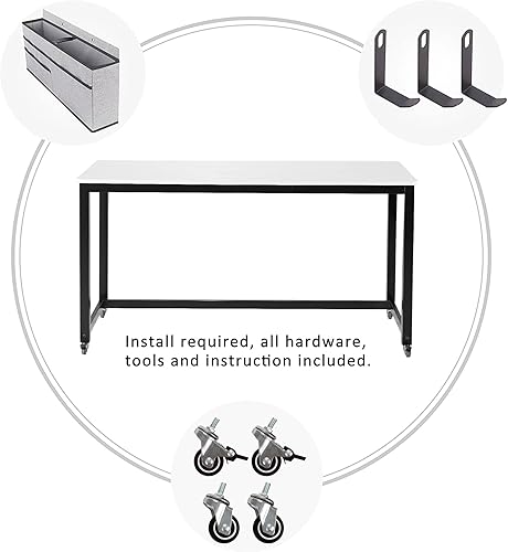 Miniatura 25 de AHB Escritorio para computadora con 4 ruedas lisas, escritorio móvil de estilo simple, mesa de estudio para oficina en casa, estación de trabajo