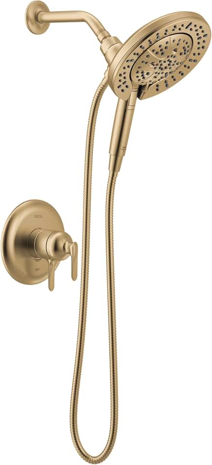 Delta Bonacci 17 Series Brushed Gold Dual-Function Shower Faucet Set with In2ition 2-in-1 Dual Shower Head with ProClean Spray, Trim Kit, Lumicoat Champagne Bronze T17245-CZ-PR-I (Valve Not Included)