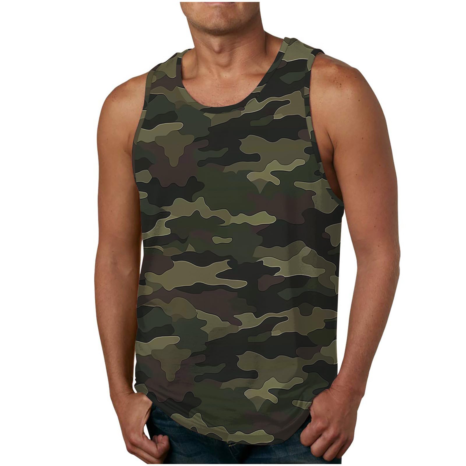 Camo Graphic Tank Tops for Men Summer Sleeveless T Shirts Beach Vacation Outfit Gym Workout Top Undershirts