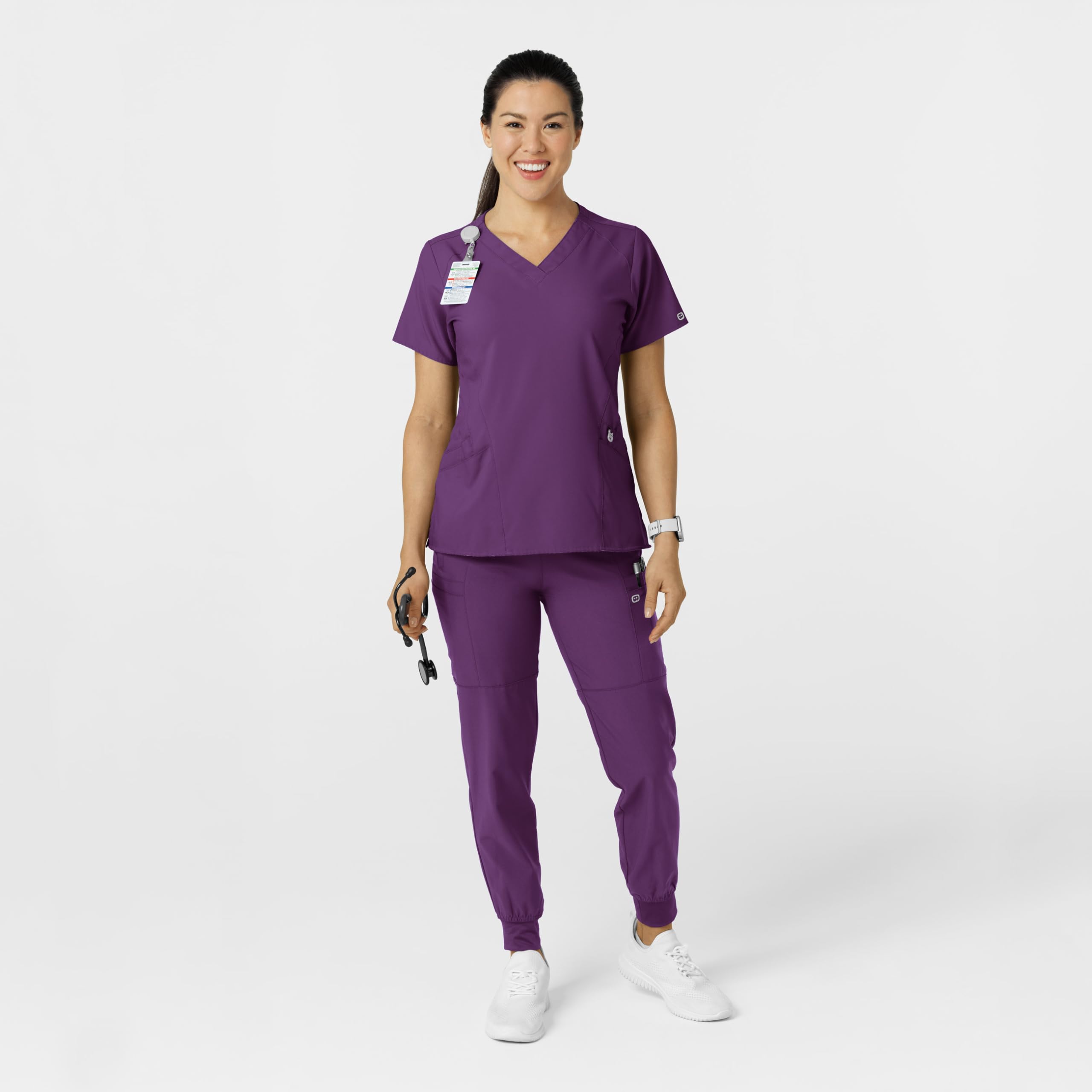 Women's Comfort Waist Cargo Jogger Scrub Pant, Eggplant, 3X