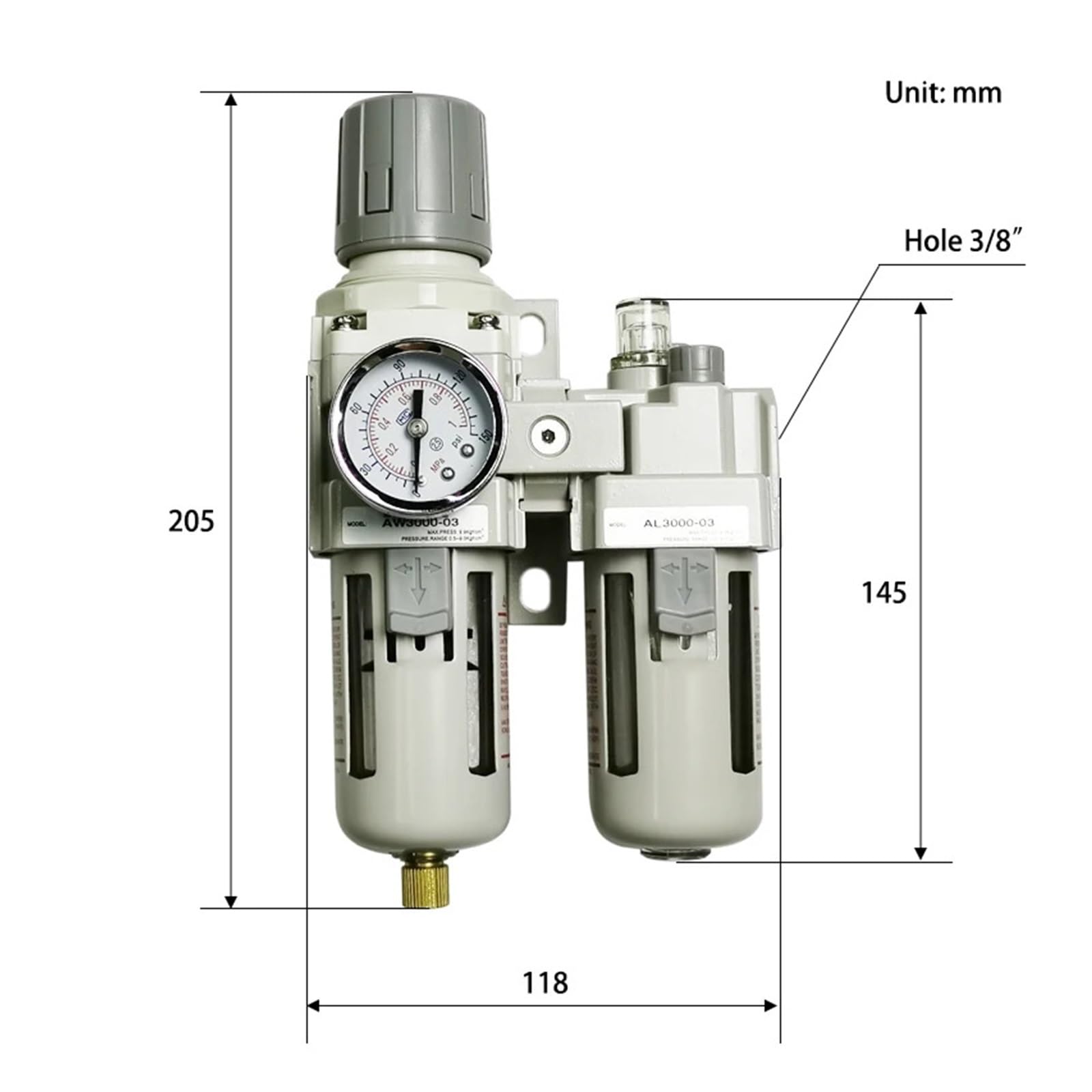 AC2010-02 AC3010-03 AC4010-04 pneumatyczny regulator ciśnienia, separator oleju i wody, ręczny odwadniacz, kompresor, filtr powietrza, odporny na wilgoć (Only AC3010-03, filtr włókna)