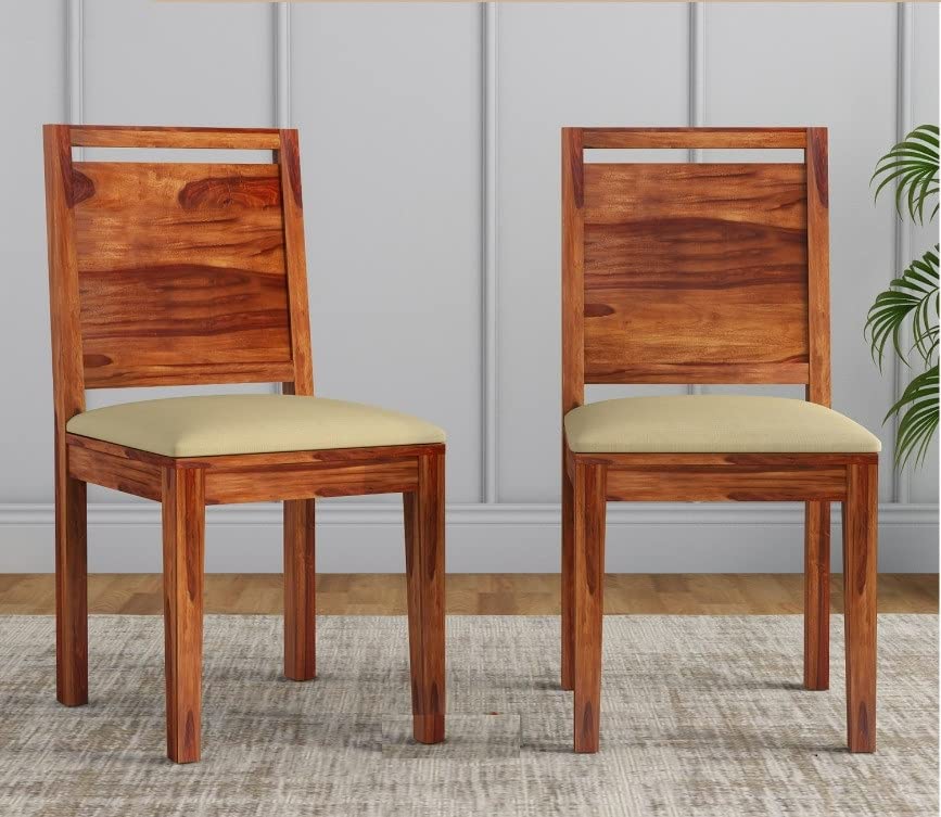 Image of Varsha Furniture Solid Sheesham Wood Dining Chair for Dining Room Set of 2 | Wooden Study Chairs | Multipurpose Chair (Honey Finish)