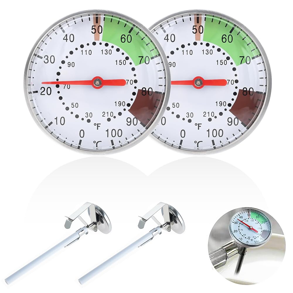 KASTWAVE Kitchen Thermometer, 2.05'' Deep Fry Thermometer With Instant Read, 5" Stainless Steel Stem Meat Cooking Dial Thermometer, Best for Milk Frothing Coffee Chocolate (2 Pcs, 30 to 210°F)