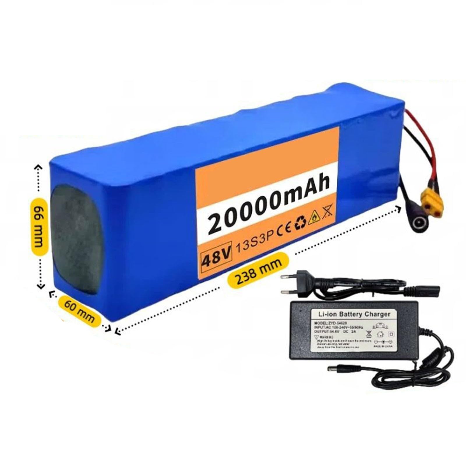 Batteria Per Scooter Elettrico Da 48V 20AH 13S3P Batteria Al Litio Ad Alta Potenza Per Bici Elettrica 13S3P Impermeabile Con Caricabatterie per Motori da 200W-800W 48V 20Ah,XT60+DC