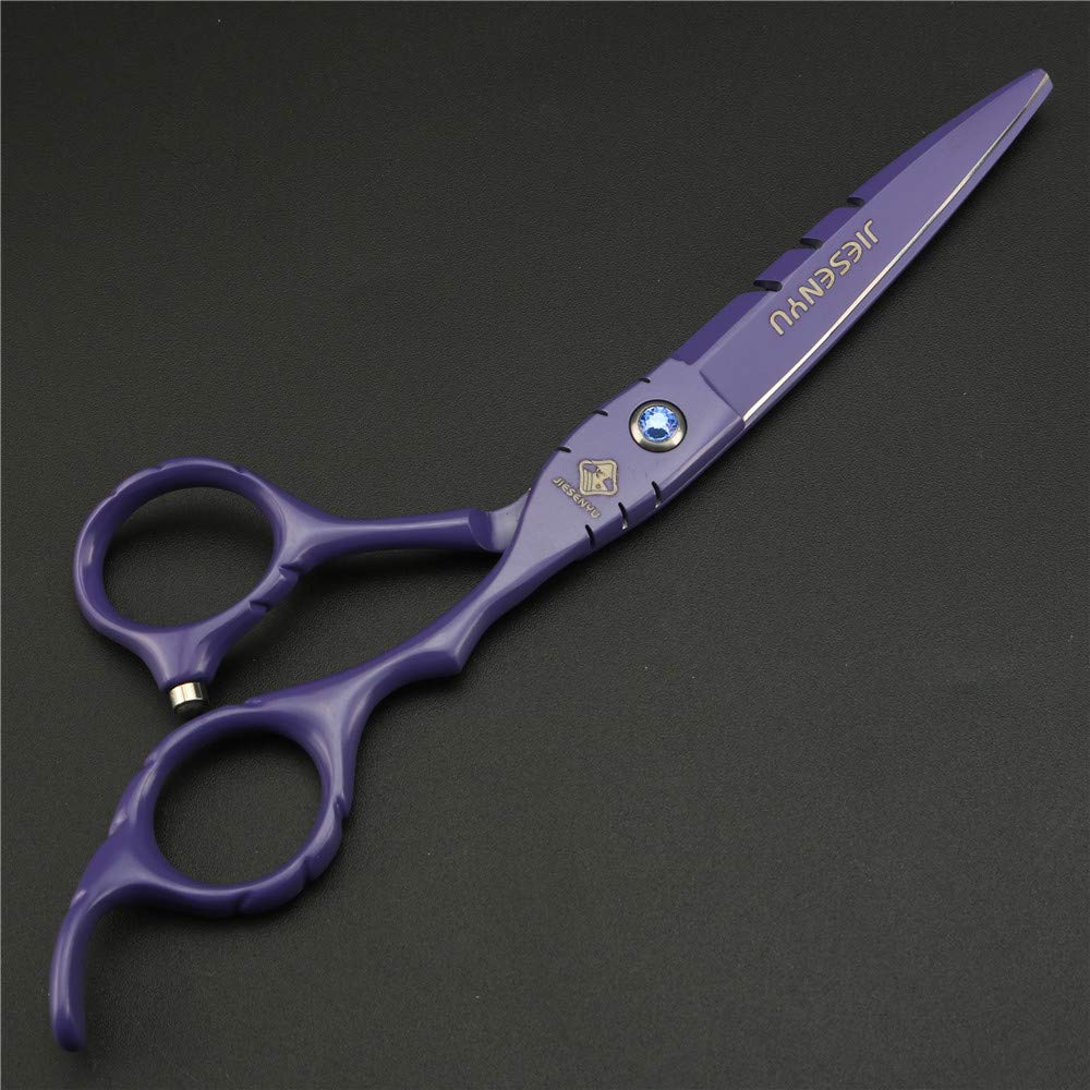 JIESENYU Friseurschere 440C Stahl – 4-6 Zoll, Inkl. Ledertasche, Für Salon & Haushalt (silber/blau)