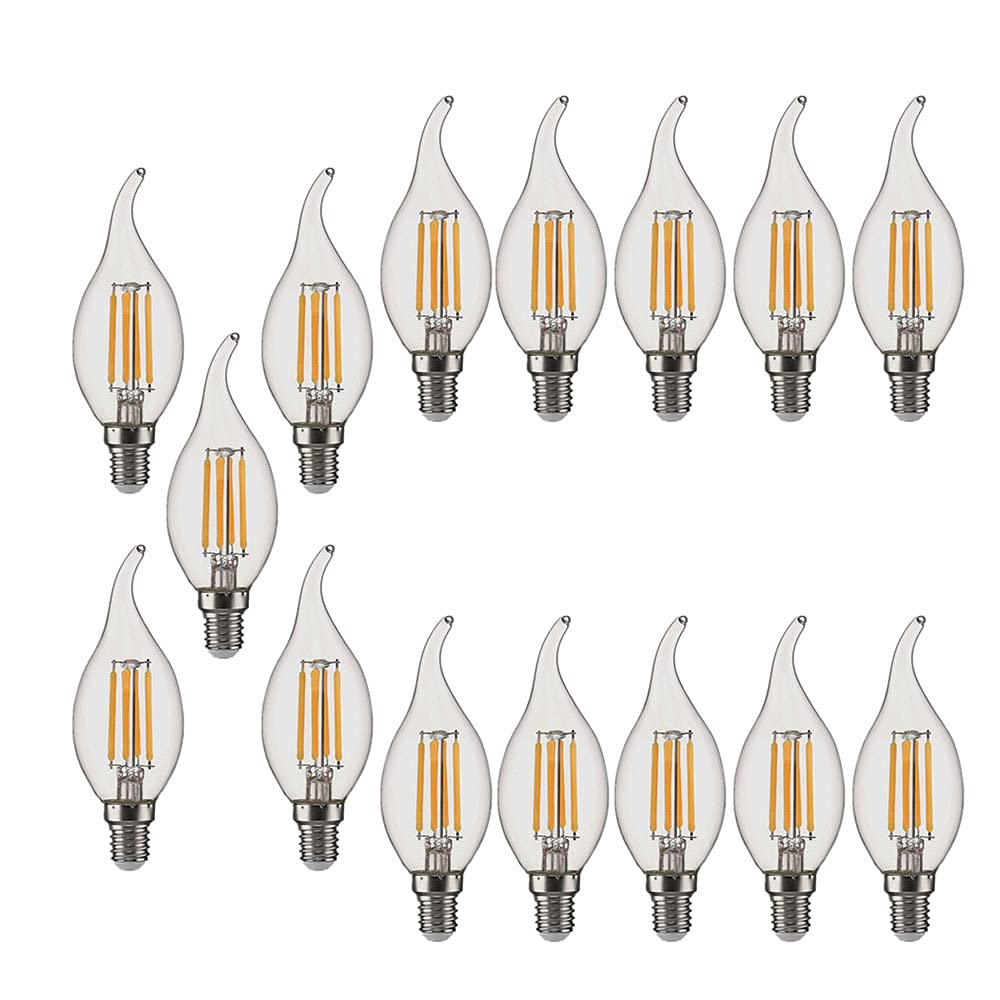 15 Confezioni Lampadine a Candela LED E14 6W(Equivalente a 60W) Lampadina a Filamento LED C35 Non Dimmerabile 600LM,Lampada a Candelabro a Risparmio Energetico Vintage Bianco Caldo 2700K